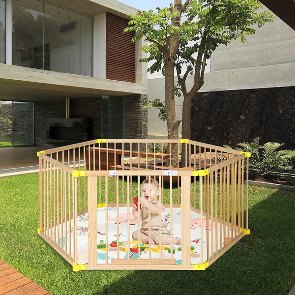 BESUNYST Wooden Foldable Baby Playpen 6 Panels Play Center Yard Home